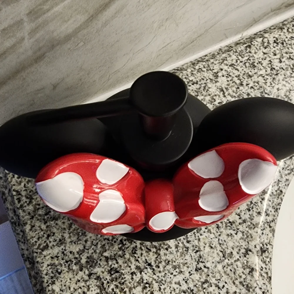 NWT Disney Minnie Mouse Black Soap Dispenser 6in Red Polka Dot Bow Lotion Pump